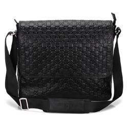 1:1 Gucci 223665 Men's Medium Messenger Bag-Black Guccissima Leather - Click Image to Close